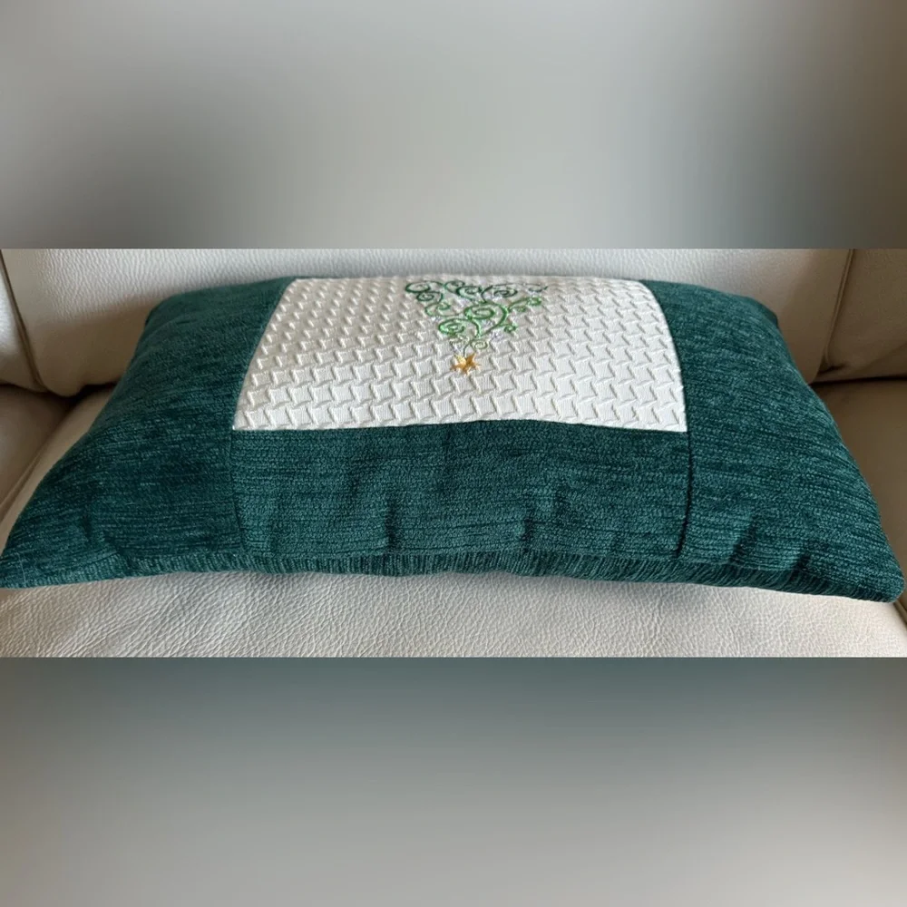 Green & Cream Christmas Tree Design Holiday Pillow
